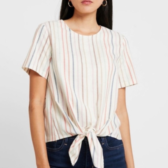 Madewell Tops - Madewell Rainbow Stripe Front Tie Button Back XS Shirt